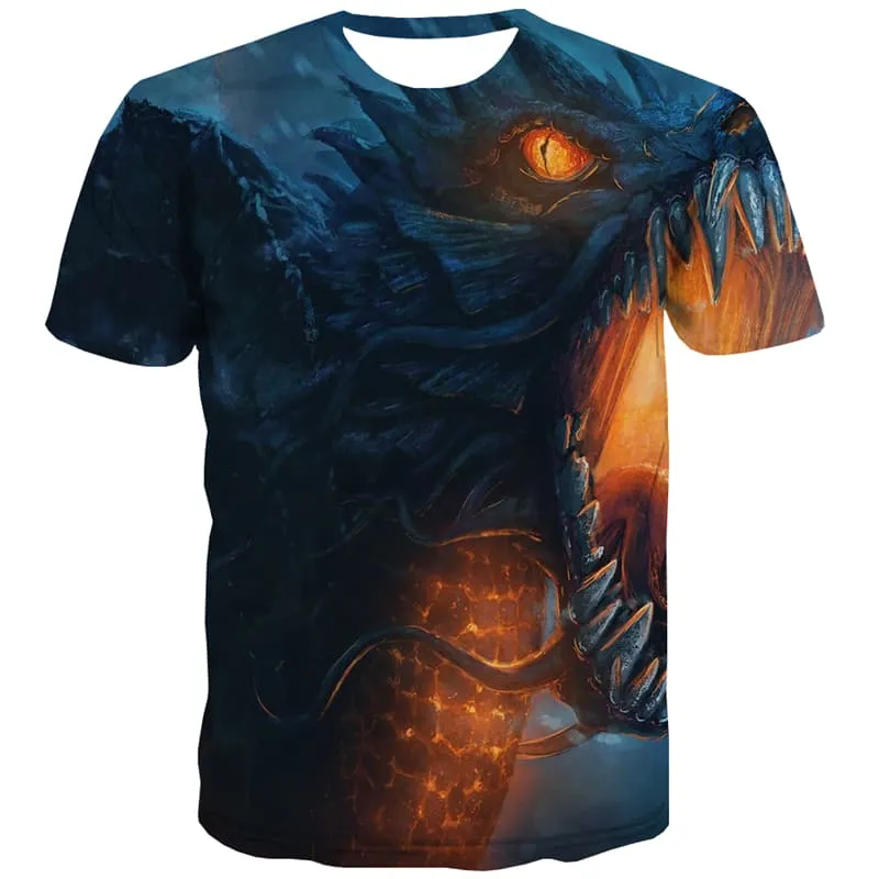 Animal T shirts Men Flame Shirt Print Ferocious Tshirt Anime War T-shirts 3d