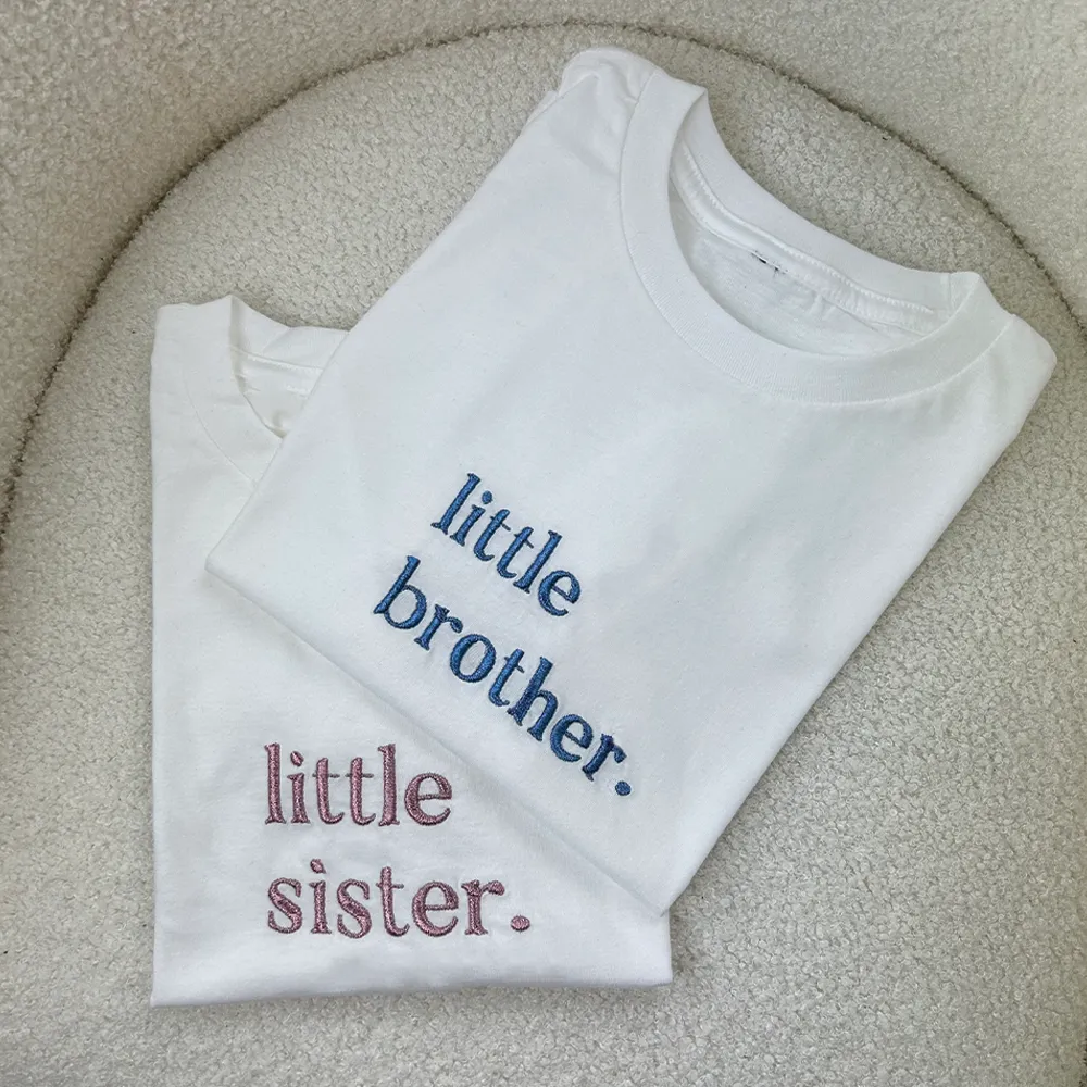 Big & Little Siblings Embroidered White T-shirts