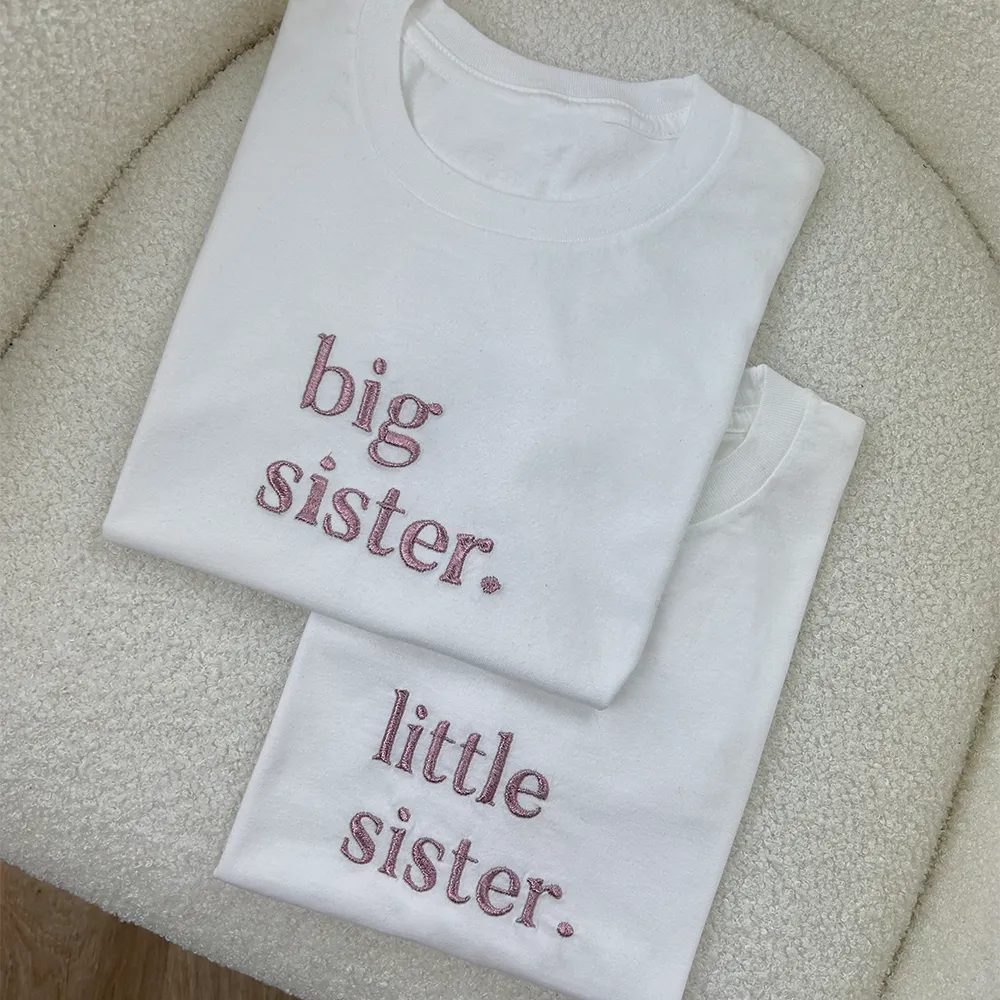 Big & Little Siblings Embroidered White T-shirts