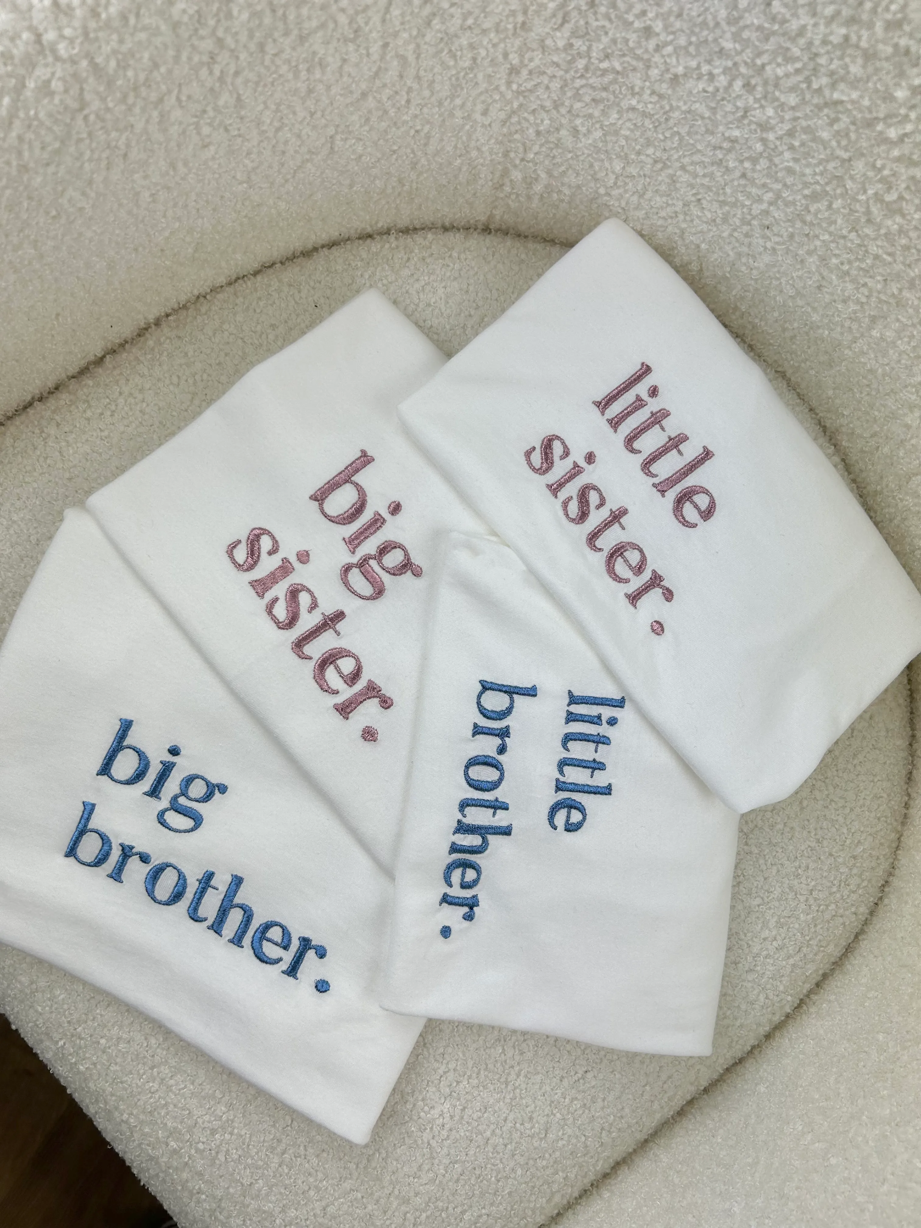 Big & Little Siblings Embroidered White T-shirts