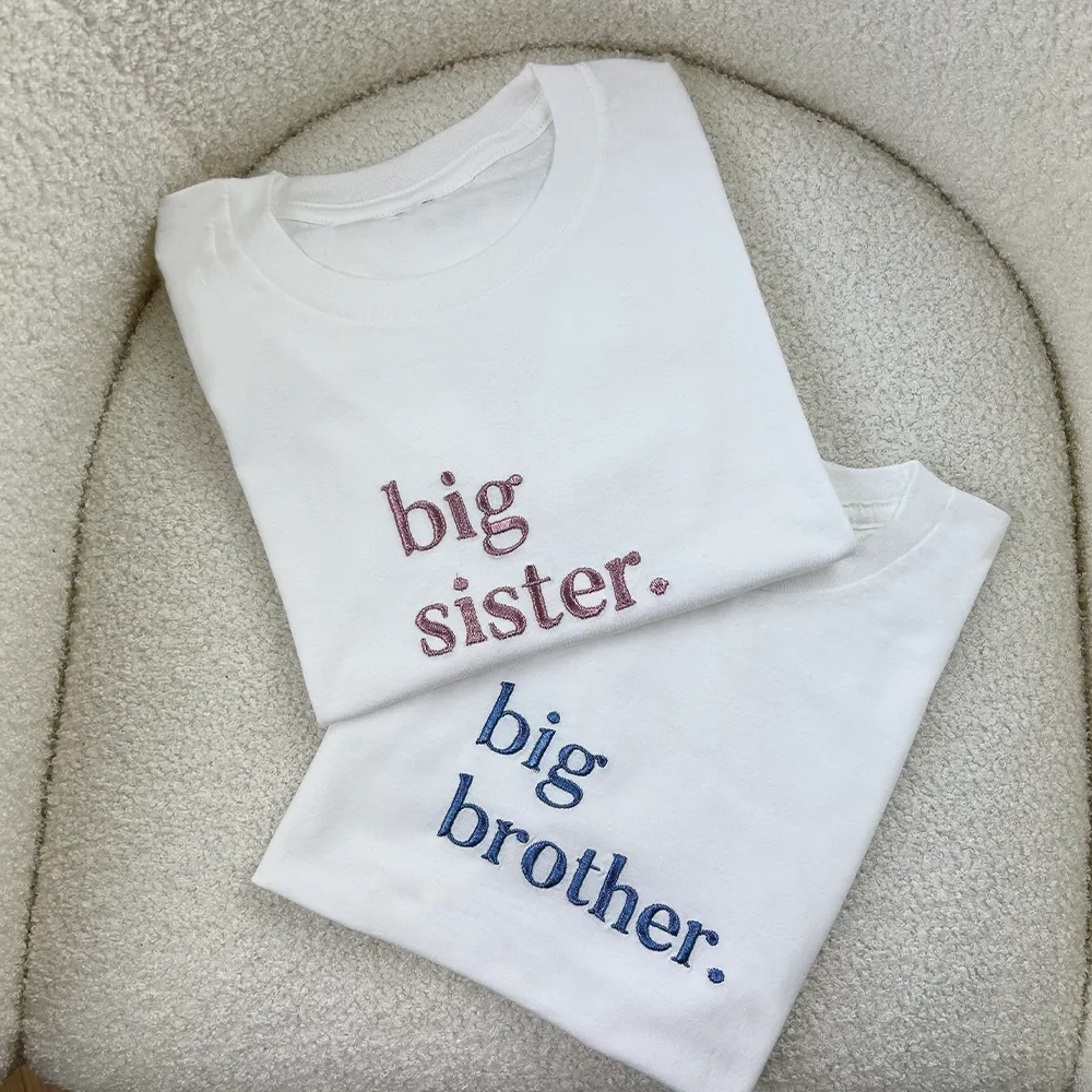 Big & Little Siblings Embroidered White T-shirts