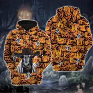 Black Angus Cattle Halloween 3D Hoodie, Farm Unisex Halloween Hoodies