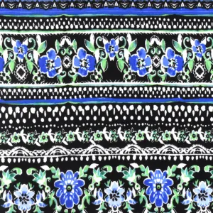 Blue-Green-Multi Stripe Floral Printed Rayon Challis Woven Fabric