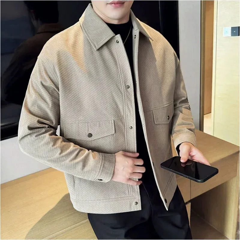 Bonsir Autumn Winter Men Thickened Woolen Blends Jacket High End Fashion Flip Collar Social Office Warm Coats Men Clothing 4XL-M