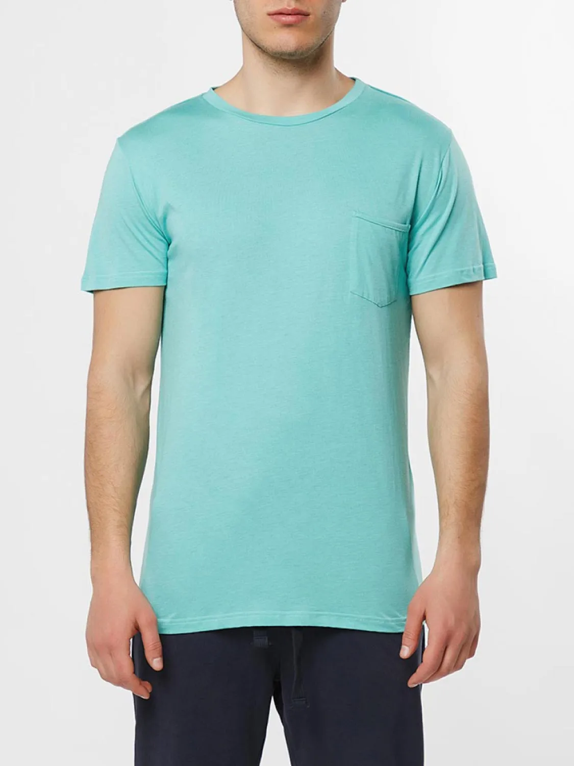 Crew Neck Modal-Blend Pocket T-shirt Turquoise