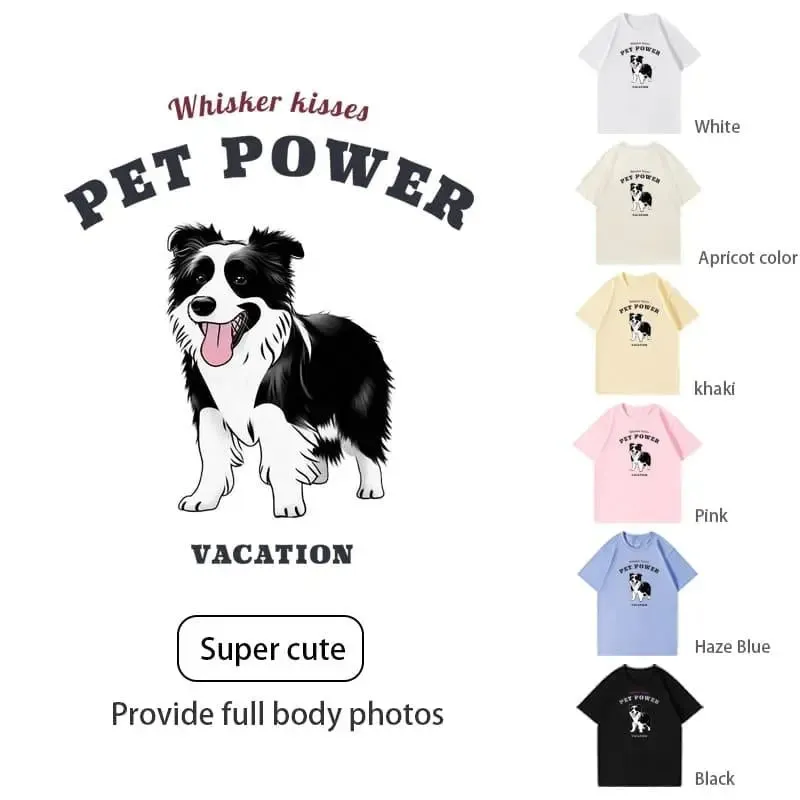 Customized pure cotton short-sleeved T-shirt with pet pattern printing, same style for men and women|Personalized pet print T-shirt