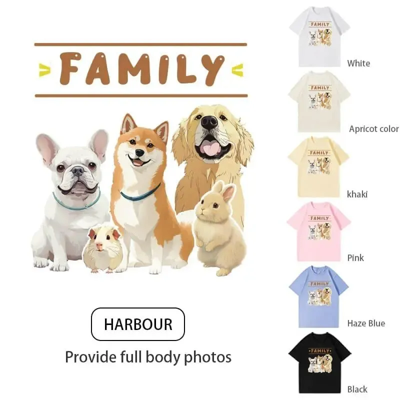 Customized pure cotton short-sleeved T-shirt with pet pattern printing, same style for men and women|Personalized pet print T-shirt