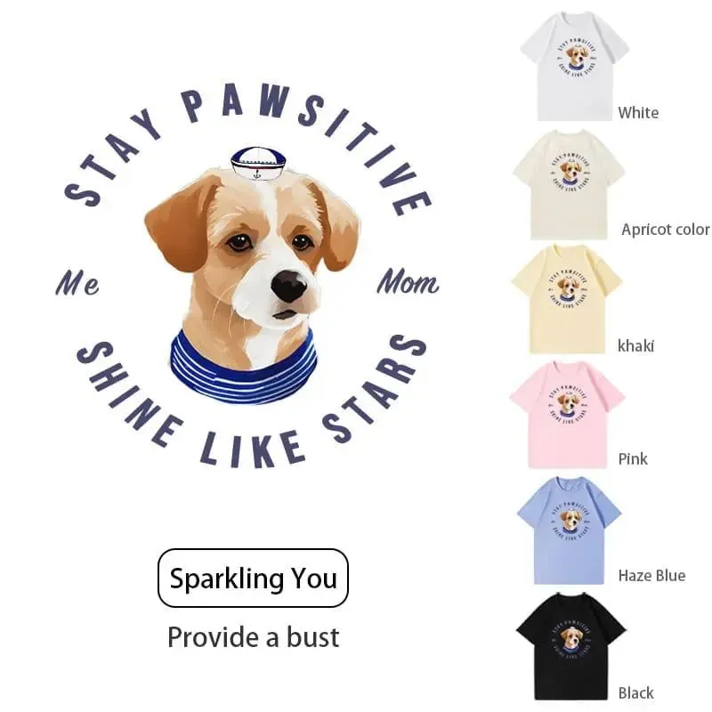 Customized pure cotton short-sleeved T-shirt with pet pattern printing, same style for men and women|Personalized pet print T-shirt