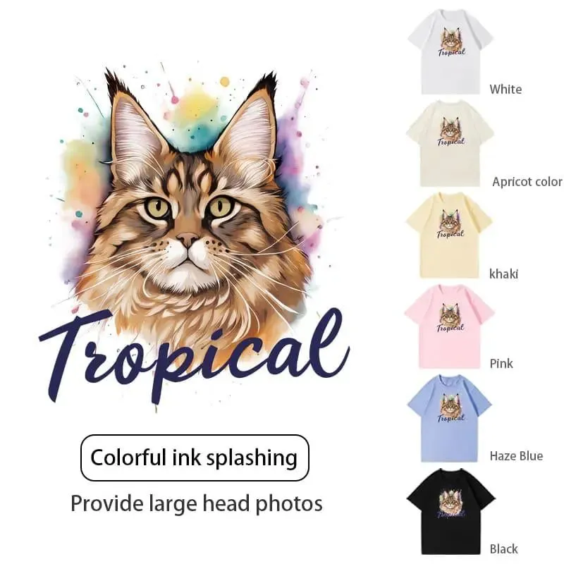 Customized pure cotton short-sleeved T-shirt with pet pattern printing, same style for men and women|Personalized pet print T-shirt