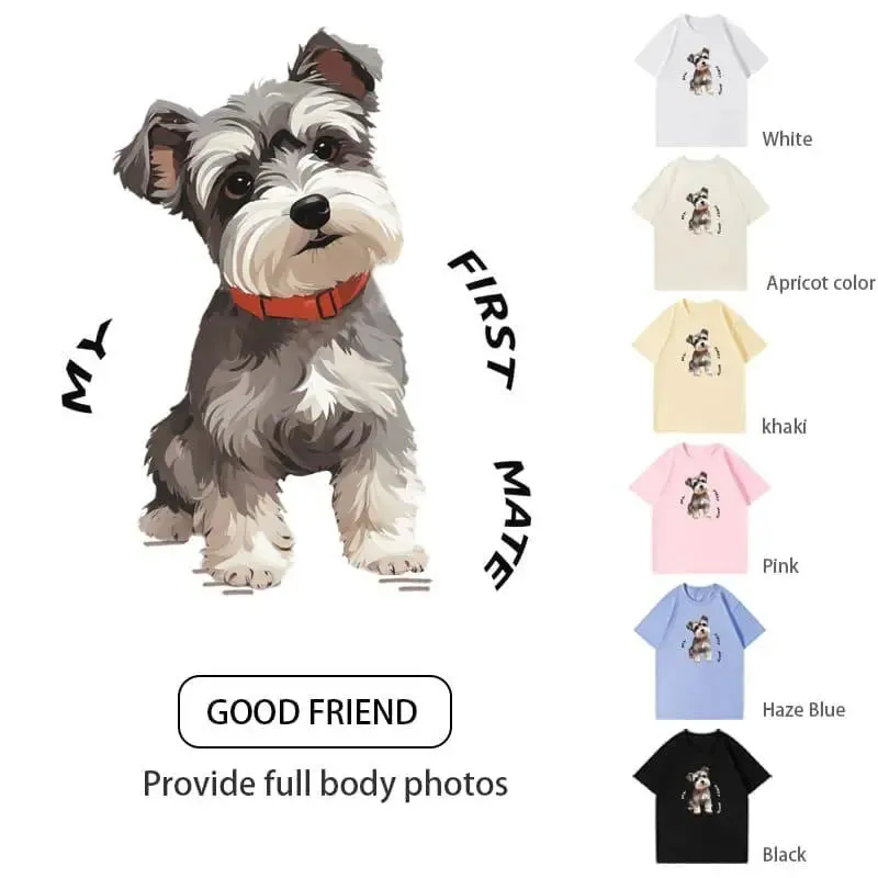 Customized pure cotton short-sleeved T-shirt with pet pattern printing, same style for men and women|Personalized pet print T-shirt