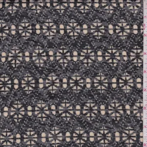 Dark Grey/Beige/Black Medallion Jersey Knit Fabric