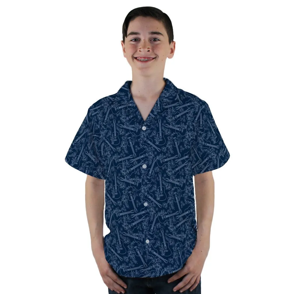 Guitar Blossoms Blue Youth Hawaiian Shirt