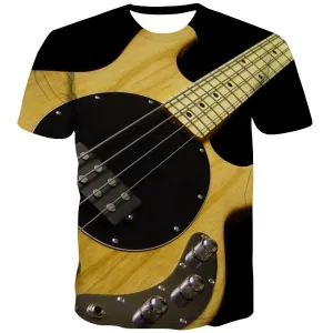 Guitar T shirts Men Music Tshirts Casual Wooden Shirt Print Metal T-shirts 3d