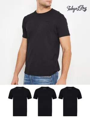 Highwoods (3 Pack) Crew Neck Combed Cotton T-Shirts In Jet Black - Tokyo Laundry