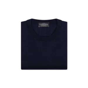 Knitted T-Shirt in Navy Merino Wool