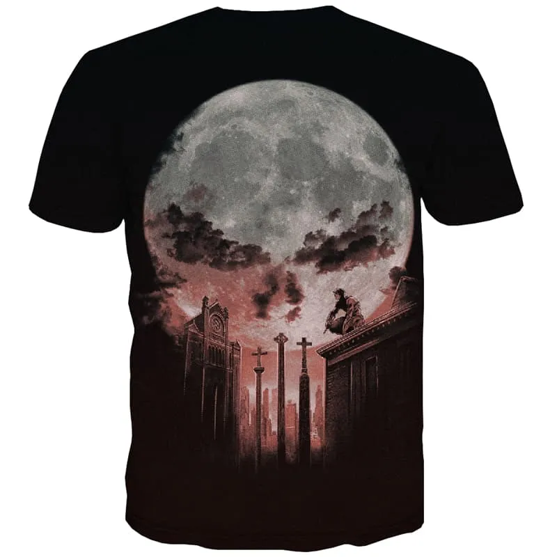 Moon T-shirt Men City T-shirts Graphic Black Tshirts Casual Harajuku T-shirts 3d