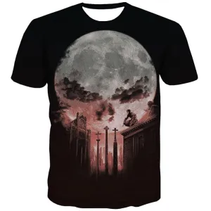 Moon T-shirt Men City T-shirts Graphic Black Tshirts Casual Harajuku T-shirts 3d