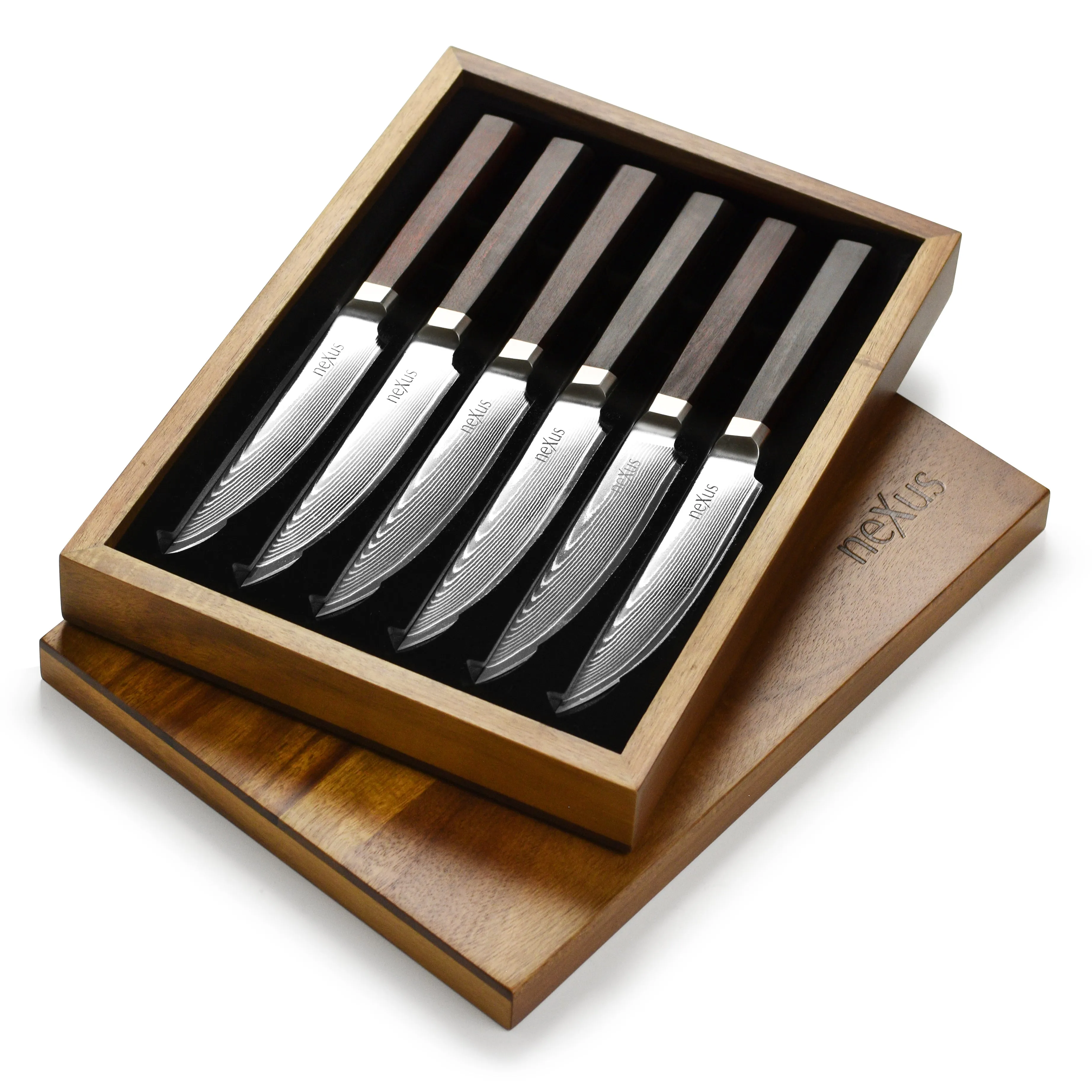 Nexus 6 Damascus Steak Knife Set with Case