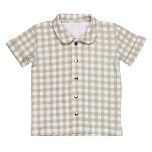 Printed Button-Up Shirt - Stone Gingham