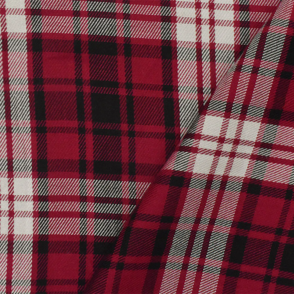 Red-White-Multi Famous Designer Rayon Plaid Twill Shirting Fabric