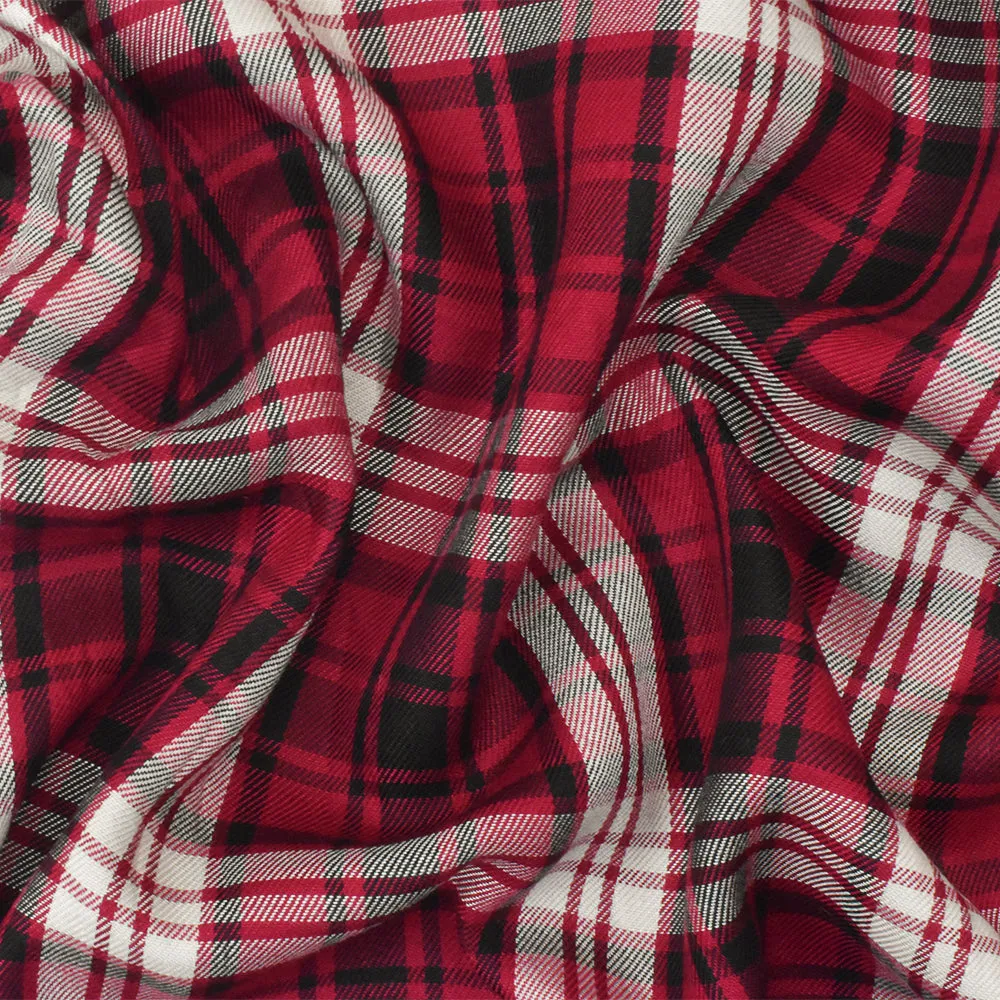 Red-White-Multi Famous Designer Rayon Plaid Twill Shirting Fabric