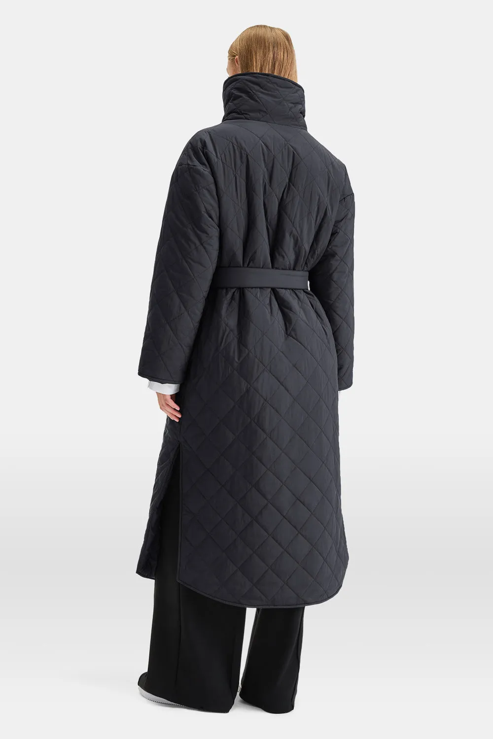 REVERSIBLE PADDED AND QUILTED LONGLINE EVERYTHING OVERCOAT - BLACK