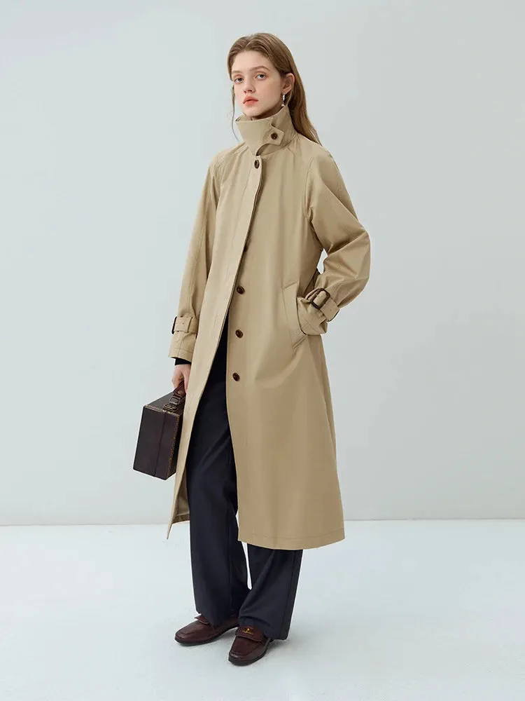 Simple British Long Trench Spring Autumn New Stand Collar Windbreaker Coats