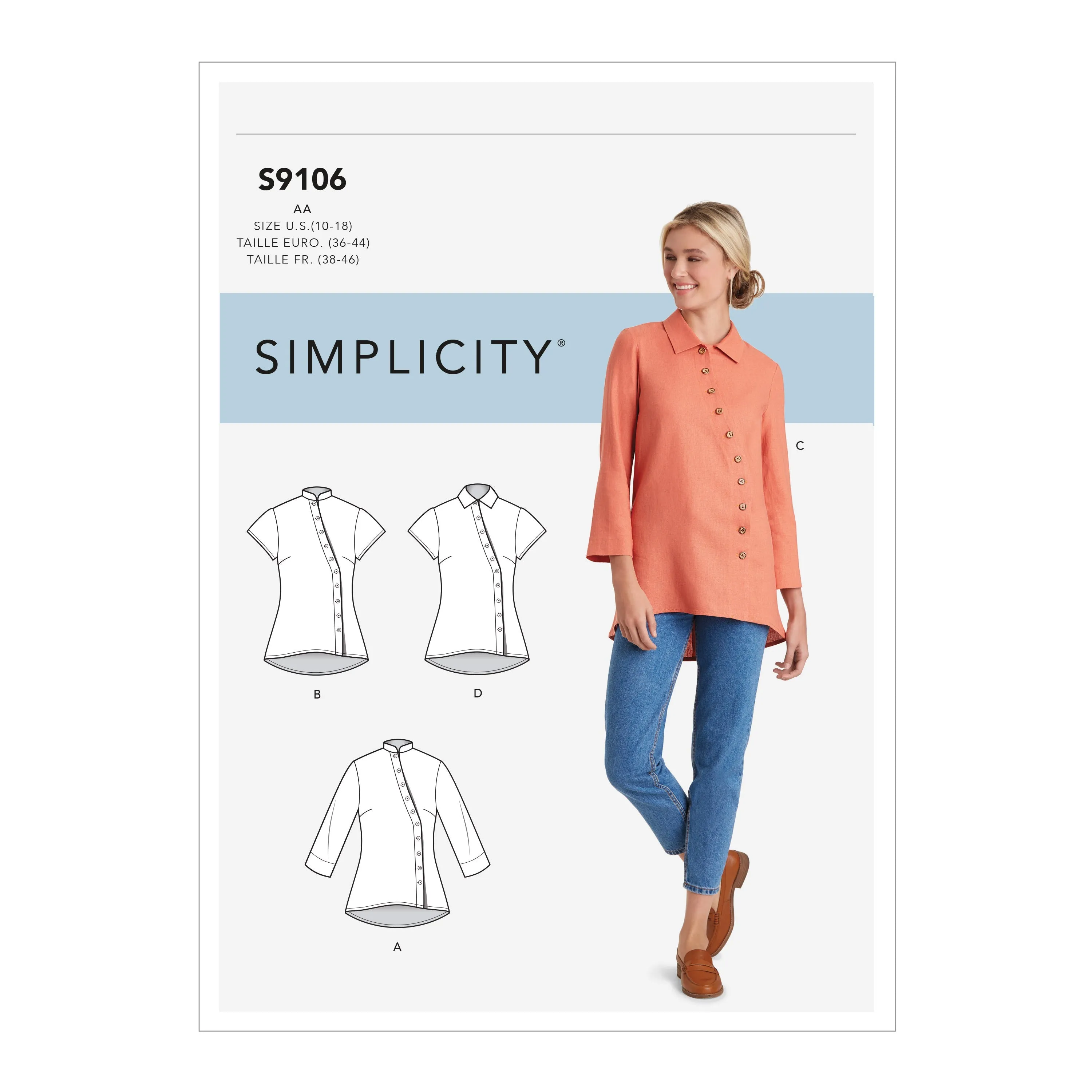 Simplicity Pattern 9106 Misses' & Women's Button Front Shirt