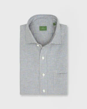 Spread Collar Sport Shirt in Peri/Sawdust Gingham Brushed Twill