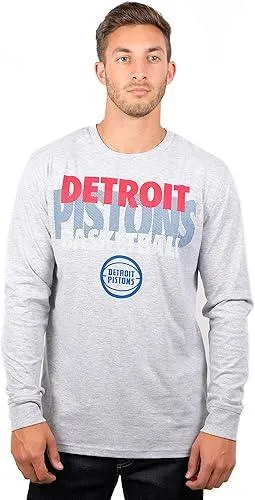 Ultra Game NBA Official Men’s Super Soft Supreme Long Sleeve T-Shirt - Unisex, Detroit Pistons, Heather Gray|Detroit Pistons