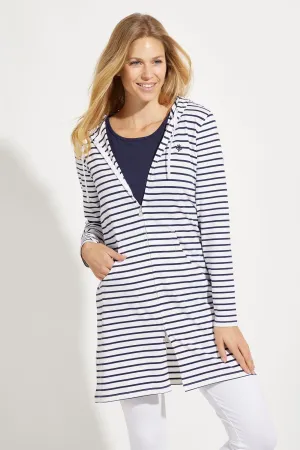 Women's Cabana Hoodie  |  White/Navy Stripe